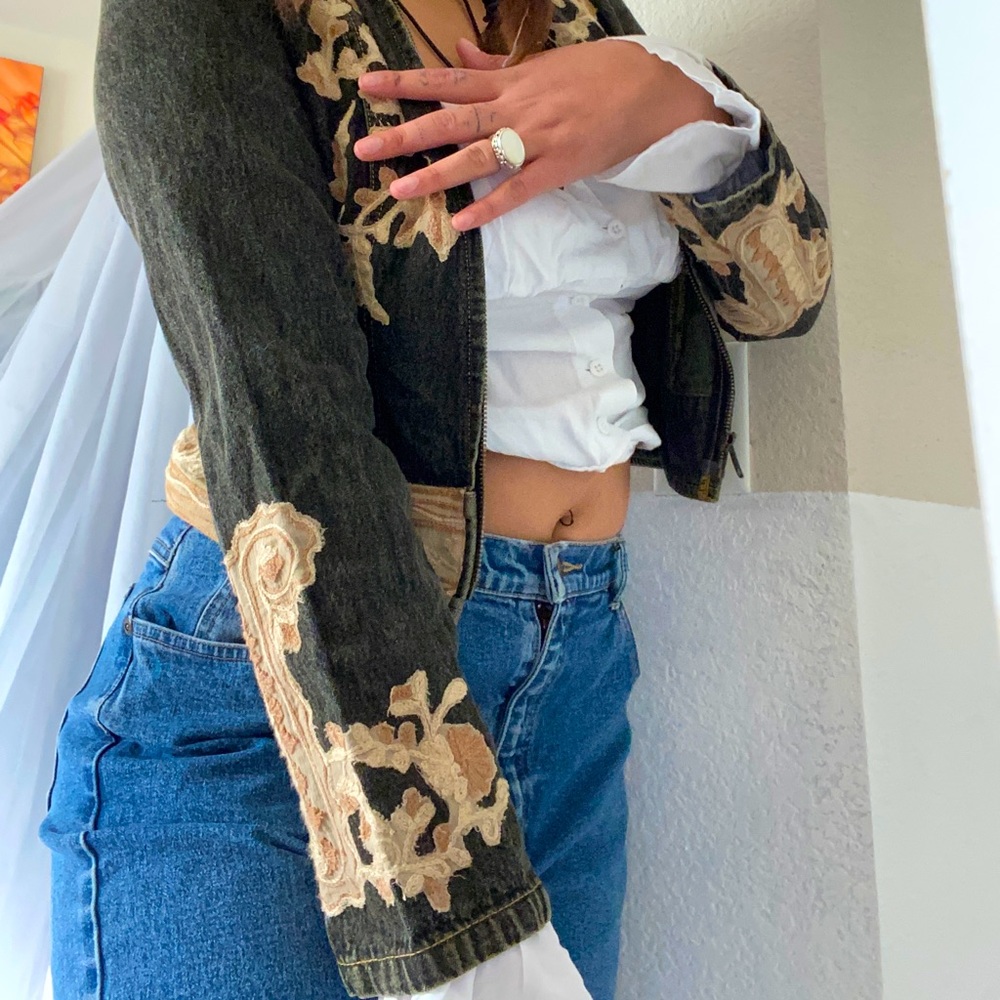 Boho black denim jacket